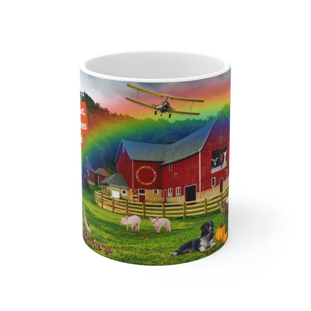 MAKIN' OSTOMIES LOOK GOOD ON THE FARM White Ceramic Mug (orange)