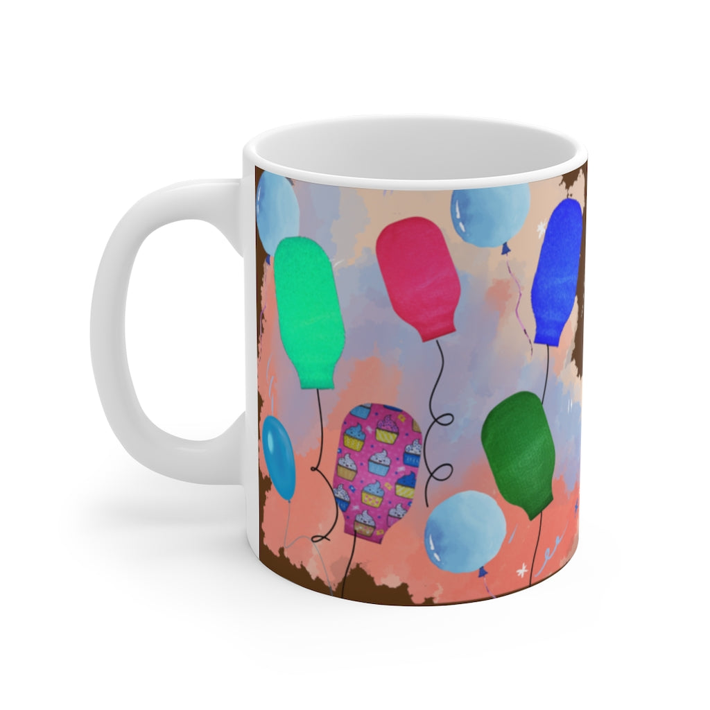 PARTY BAG BALLOONS White Ceramic Mug (brown)