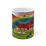MAKIN' OSTOMIES LOOK GOOD ON THE FARM White Ceramic Mug (red)