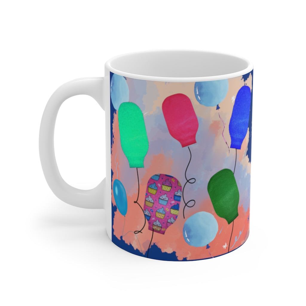 PARTY BAG BALLOONS White Ceramic Mug (dark blue)
