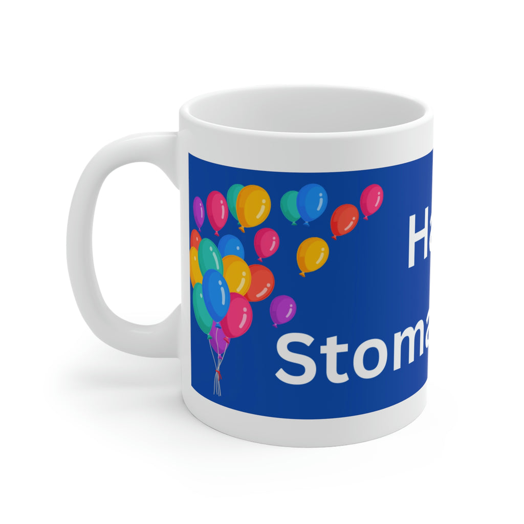 HAPPY STOMA-VERSARY White Ceramic Mug (blue)