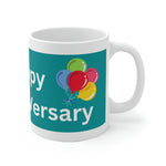 HAPPY STOMA-VERSARY White Ceramic Mug (dark turquoise)