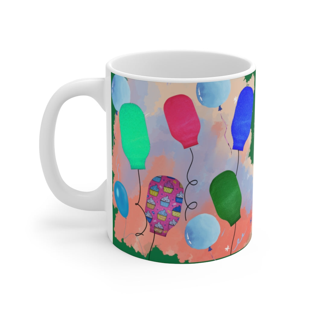 PARTY BAG BALLOONS White Ceramic Mug (green)
