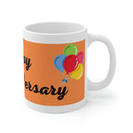 HAPPY STOMA-VERSARY White Ceramic Mug (orange/black)