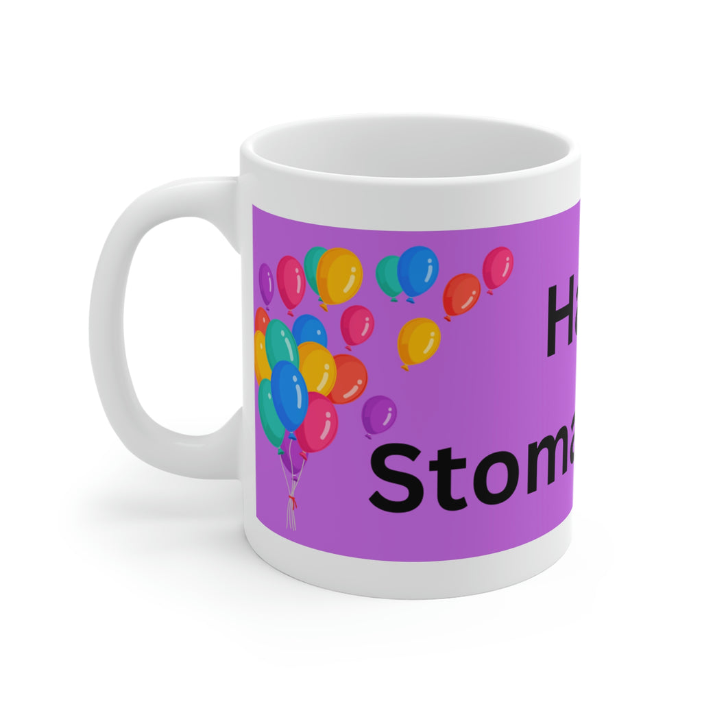 HAPPY STOMA-VERSARY White Ceramic Mug (purple)