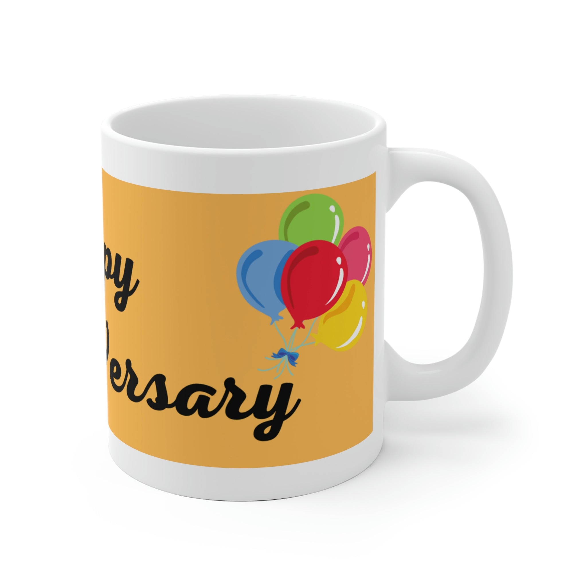 HAPPY STOMA-VERSARY White Ceramic Mug (peach/black)