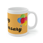 HAPPY STOMA-VERSARY White Ceramic Mug (peach/black)