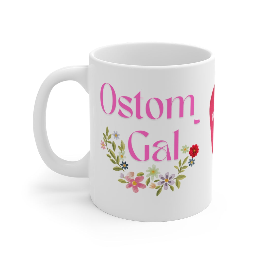 OSTOMY GAL FLOWERS White Ceramic Mug