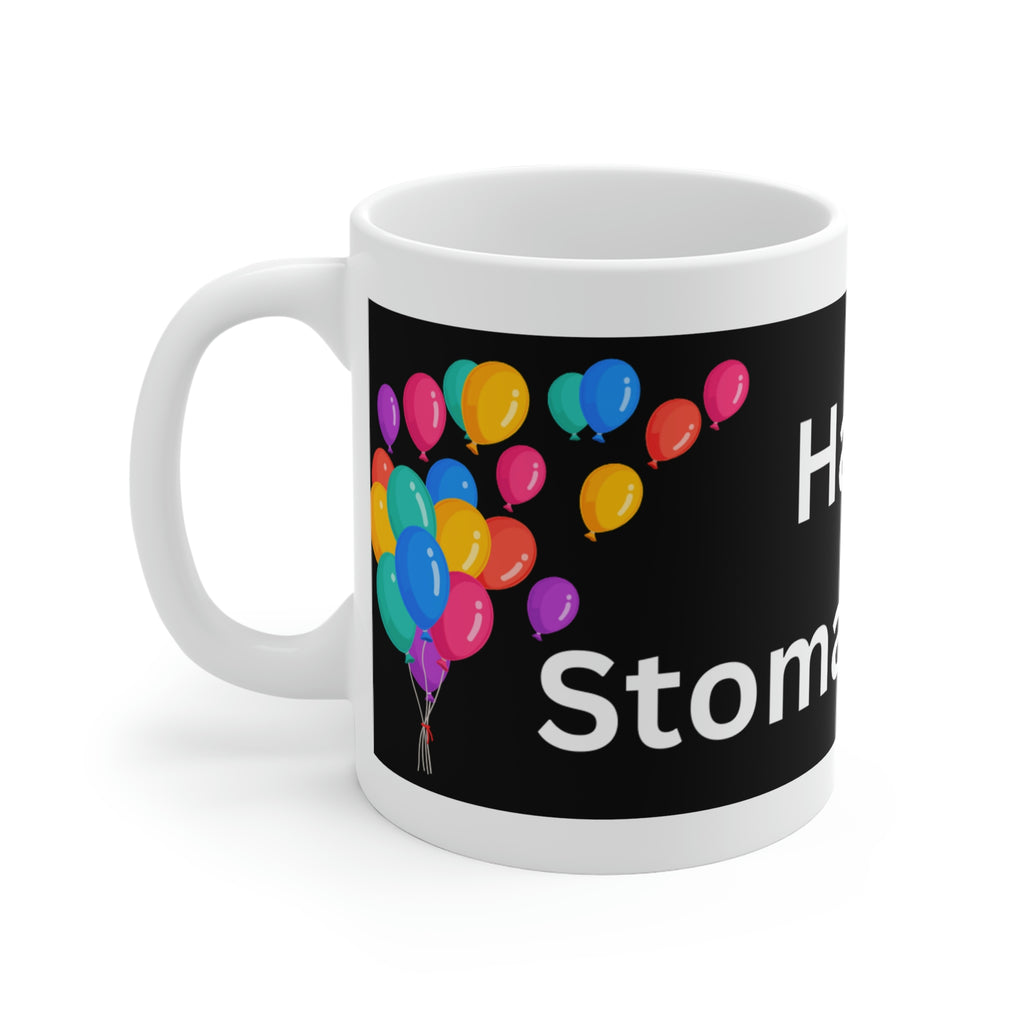 HAPPY STOMA-VERSARY White Ceramic Mug (black)