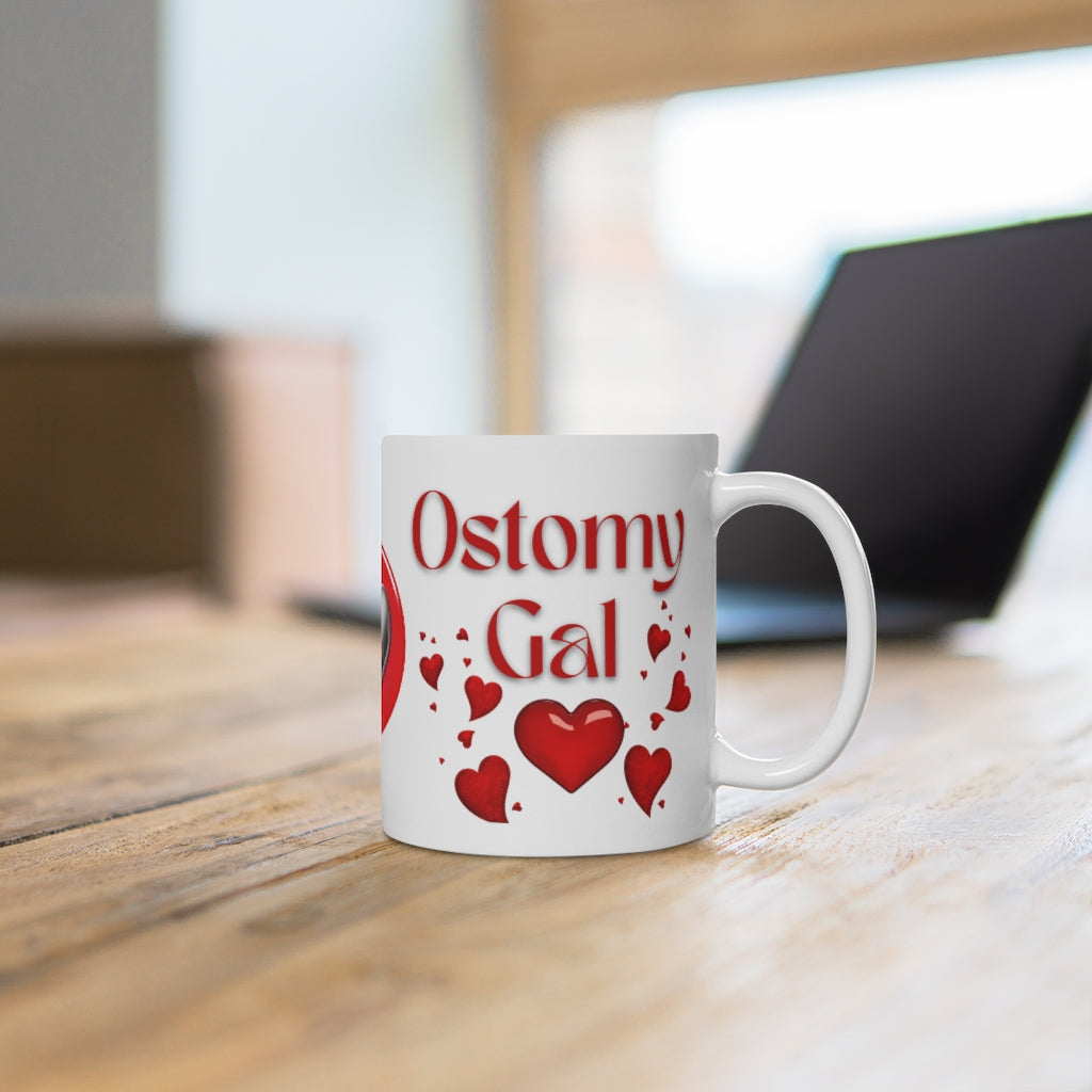 OSTOMY GAL HEARTS White Ceramic Mug