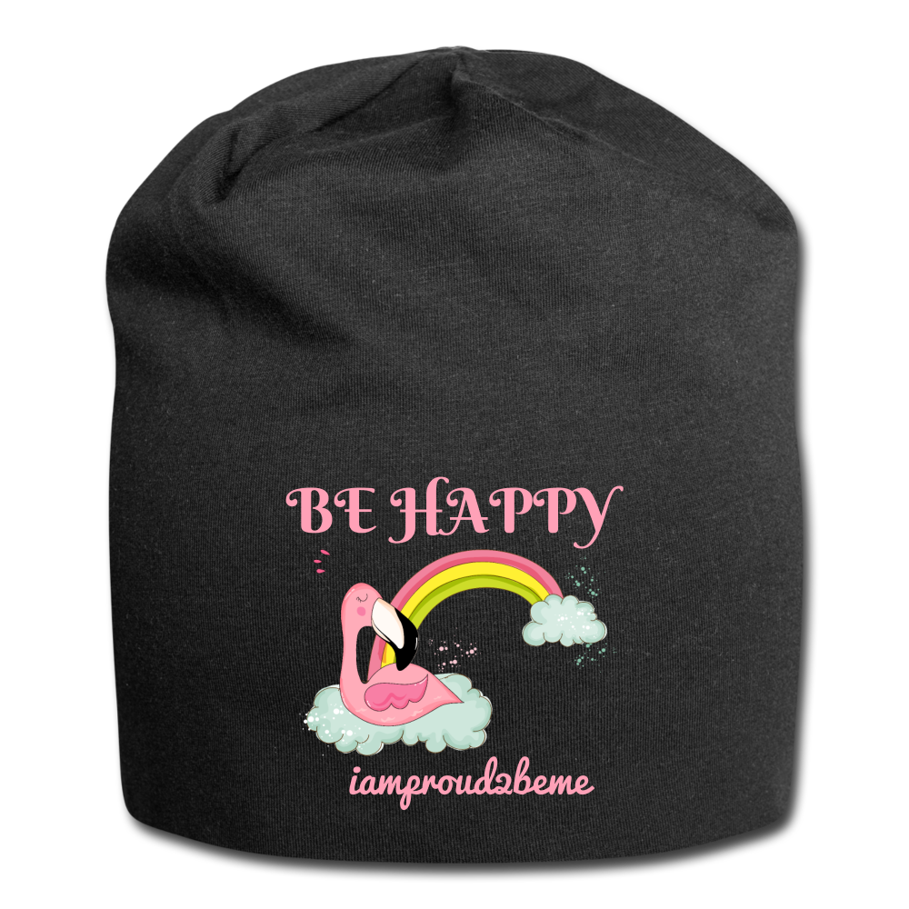BE HAPPY Jersey Beanie - black
