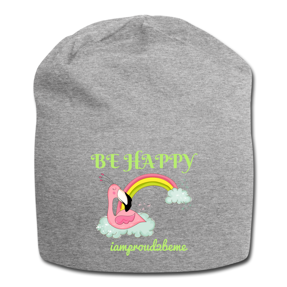 BE HAPPY Jersey Beanie - heather gray
