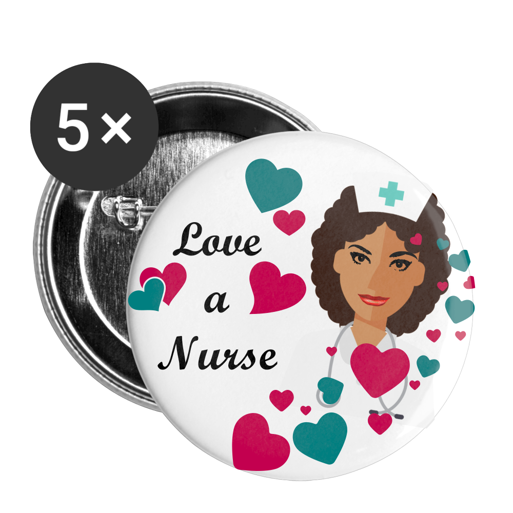 LOVE A NURSE Buttons large 2.2'' (5-pack) - white