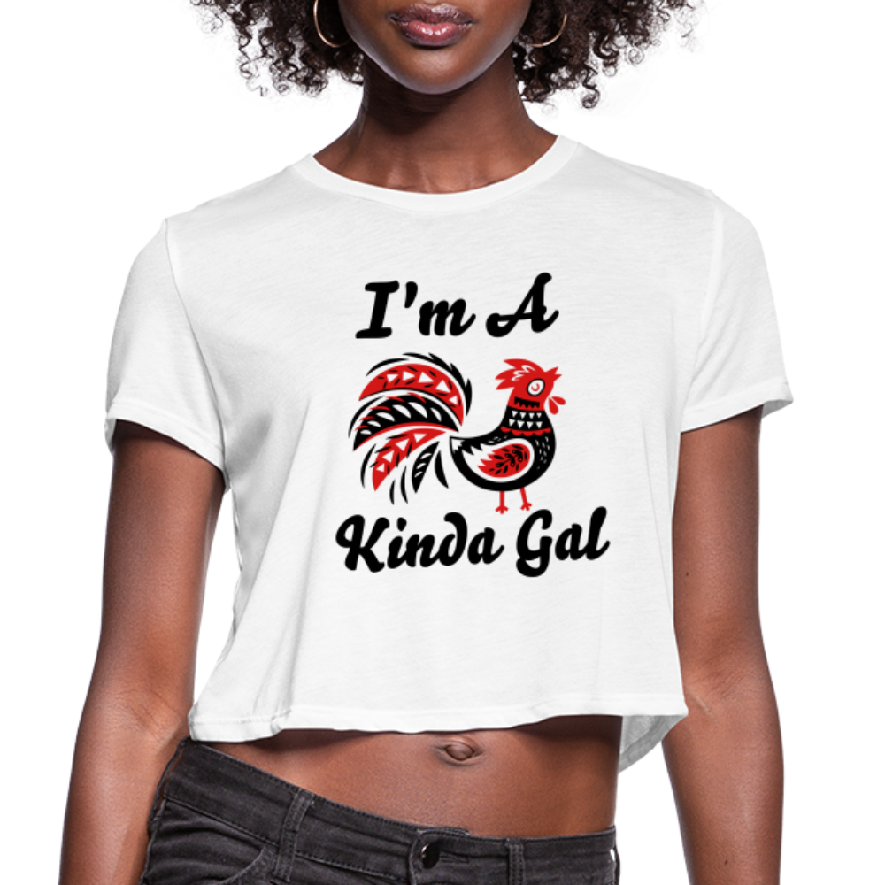 I'M A PROUD ROOSTER KINDA GAL (Crop Top T-Shirt) - white