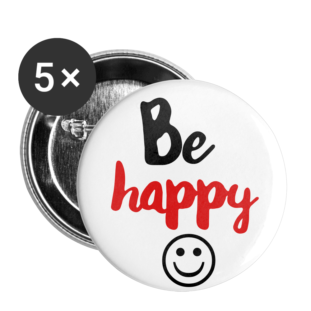 BE HAPPY SMILEY FACE Buttons large 2.2'' (5-pack) - white
