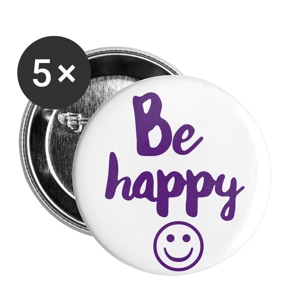 BE HAPPY SMILEY FACE PURPLE Buttons large 2.2'' (5-pack)) - white
