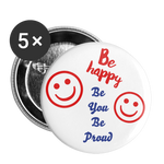 BE HAPPY Buttons large 2.2'' (5-pack) red/blue - white