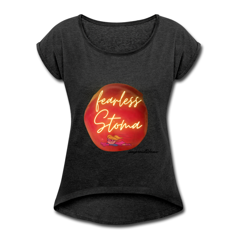 FEARLESS STOMA Roll Cuff T-Shirt (Adult) - heather black