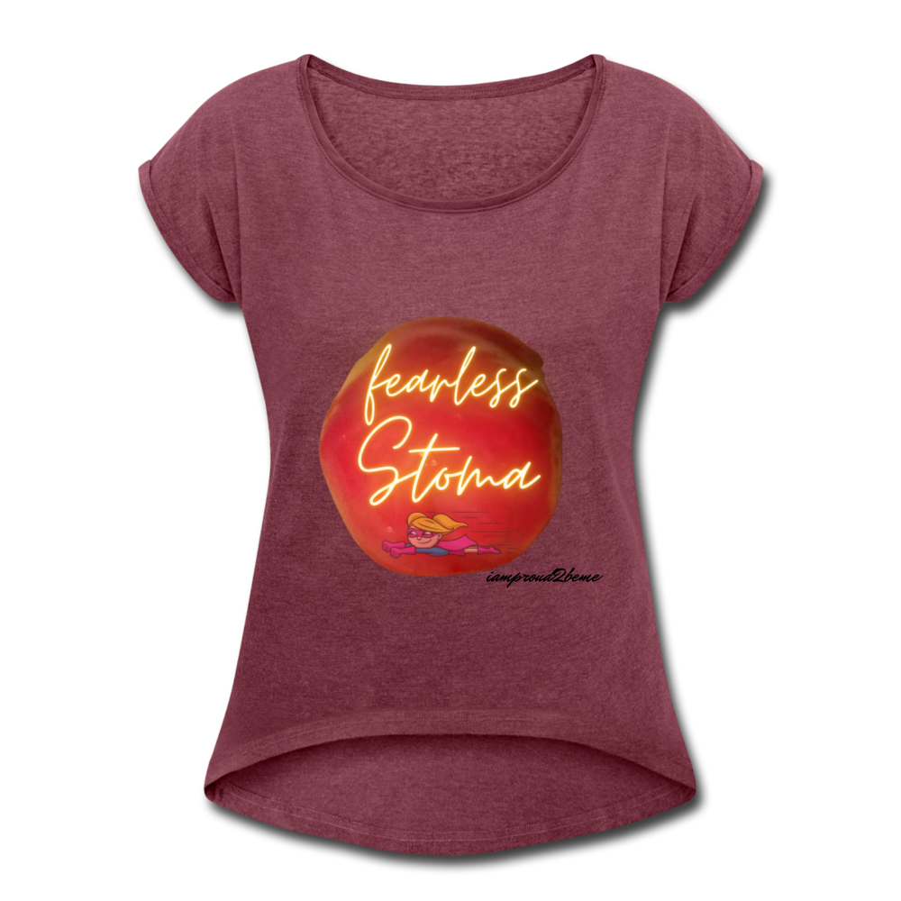 FEARLESS STOMA Roll Cuff T-Shirt (Adult) - heather burgundy