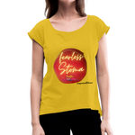 FEARLESS STOMA Roll Cuff T-Shirt (Adult) - mustard yellow