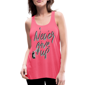 NEVER GIVE UP Flowy Tank (Adult) - neon pink