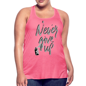 NEVER GIVE UP Flowy Tank (Adult) - neon pink