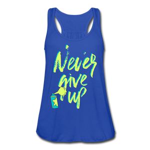 NEVER GIVE UP Flowy Tank Top (Adult) - royal blue