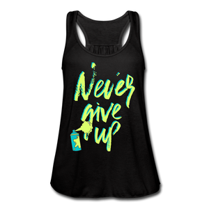 NEVER GIVE UP Flowy Tank Top (Adult) - black