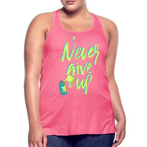 NEVER GIVE UP Flowy Tank Top (Adult) - neon pink