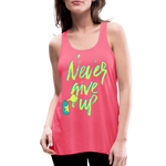 NEVER GIVE UP Flowy Tank Top (Adult) - neon pink