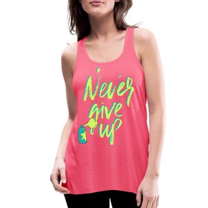 NEVER GIVE UP Flowy Tank Top (Adult) - neon pink