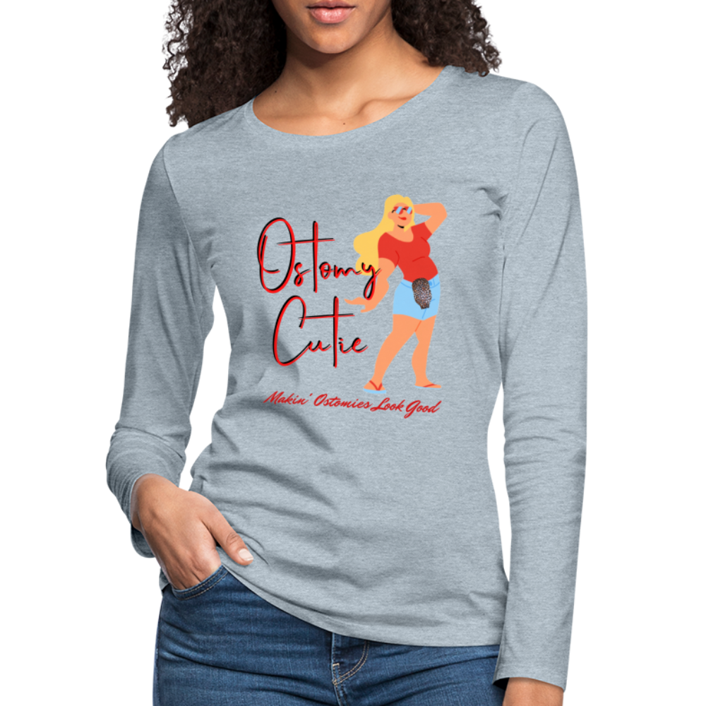 OSTOMY CUTIE Premium Long Sleeve T-Shirt (gals) - heather ice blue