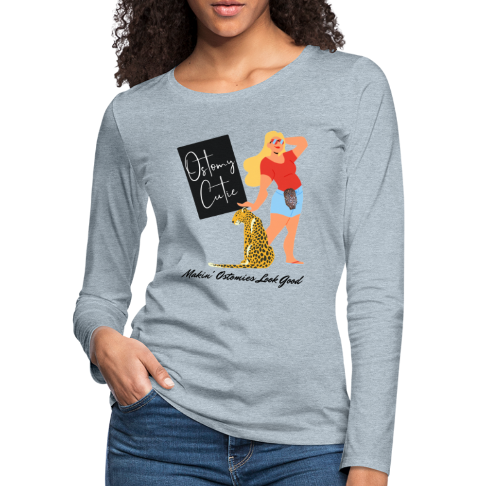 OSTOMY CUTIE Premium Long Sleeve T-Shirt (gals) - heather ice blue