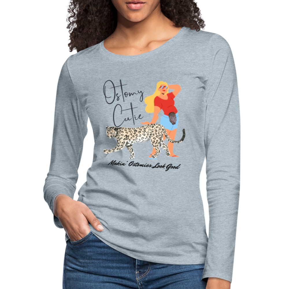 OSTOMY CUTIE Premium Long Sleeve T-Shirt (gals) - heather ice blue