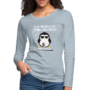 LIKE A BOSS PENGUIN Premium Long Sleeve T-Shirt (gals) - heather ice blue